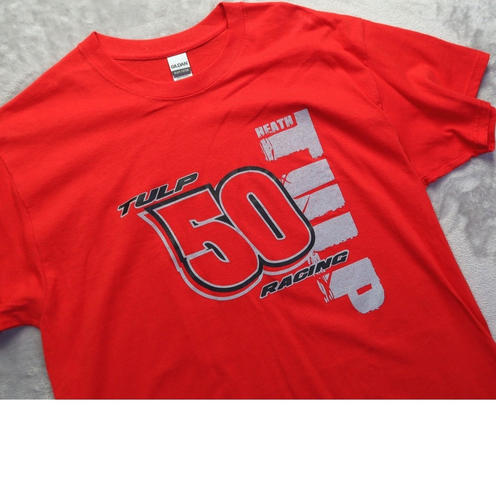Heath Tulp Racing #50 T-Shirt Men's‎ L Red Short Sleeve USRA Dirt Track Racing